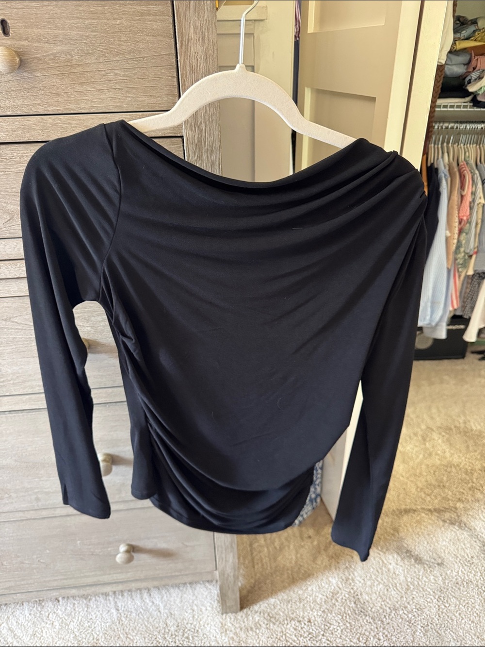 Mango Black Draped Boat Neck Long-Sleeve Top